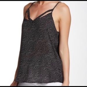 RO & DE Black Polka Dot Cutaway Inset Blouse Top Shirt Size XS